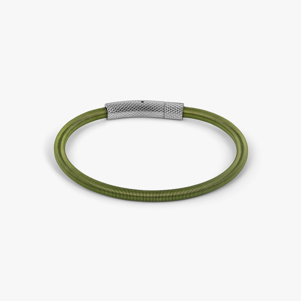 Seta Etched Click Bracelet in Stainless Steel with Green Nylon Coated Steel