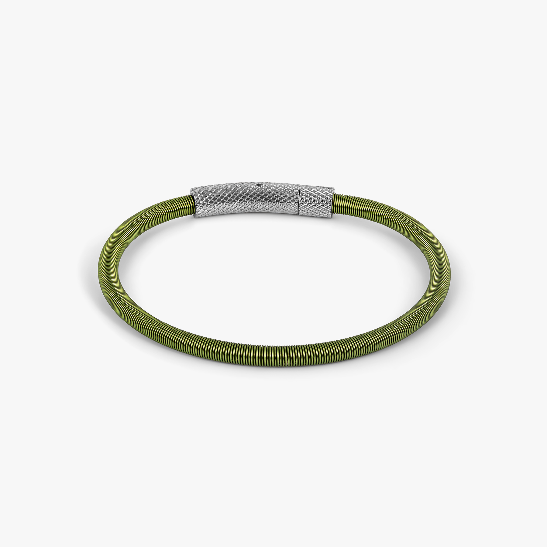 Seta Etched Click Bracelet in Stainless Steel with Green Nylon Coated Steel