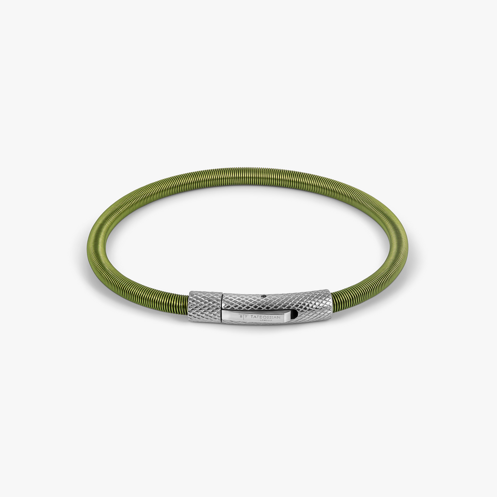 Seta Etched Click Bracelet in Stainless Steel with Green Nylon Coated Steel