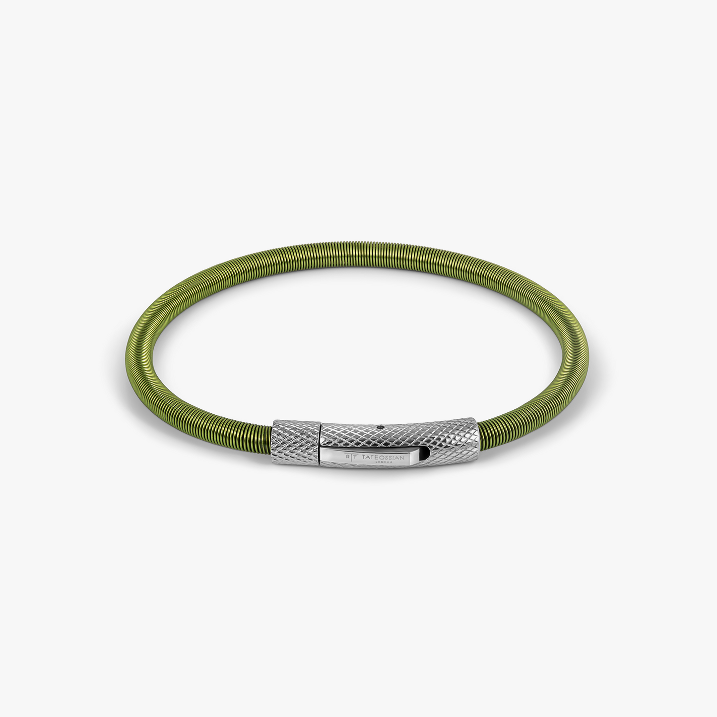 Seta Etched Click Bracelet in Stainless Steel with Green Nylon Coated Steel
