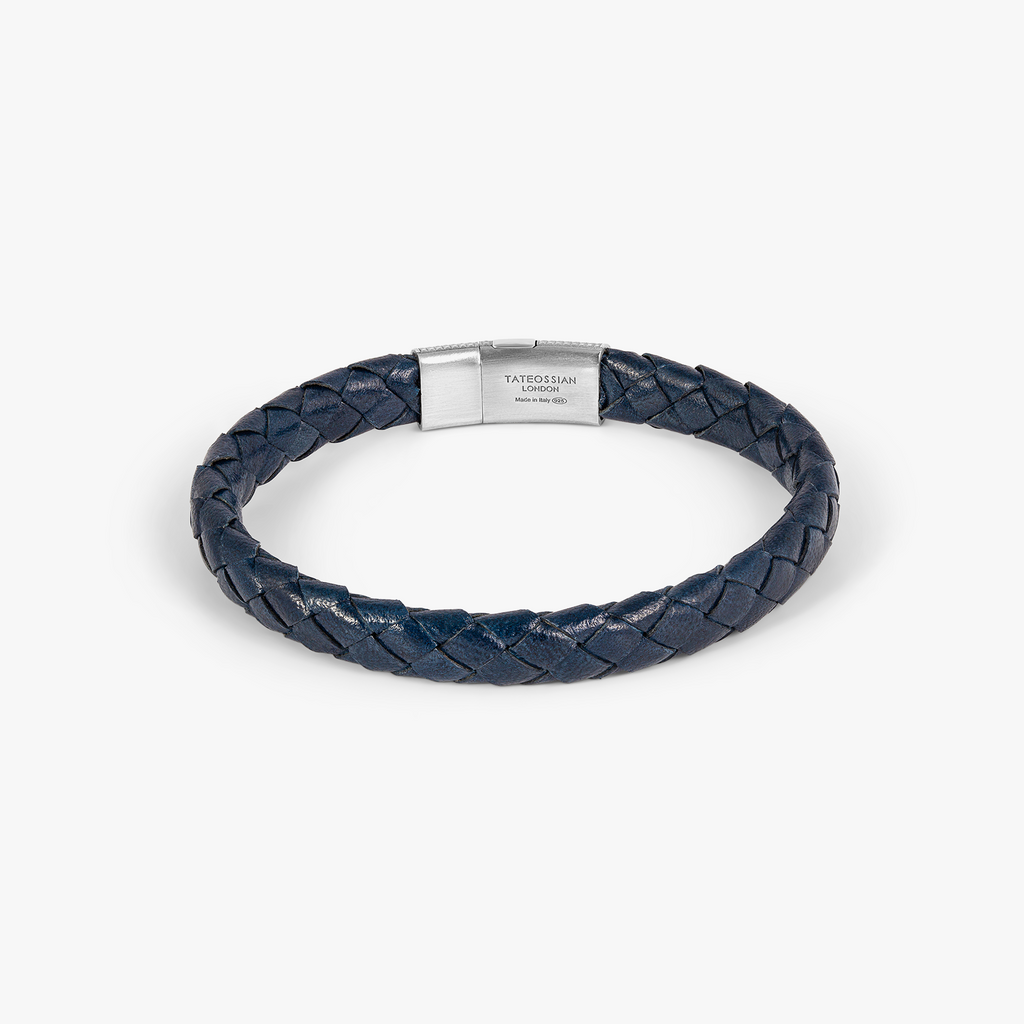 Giza Double Click Pelle Bracelet In Rhodium & Navy Leather