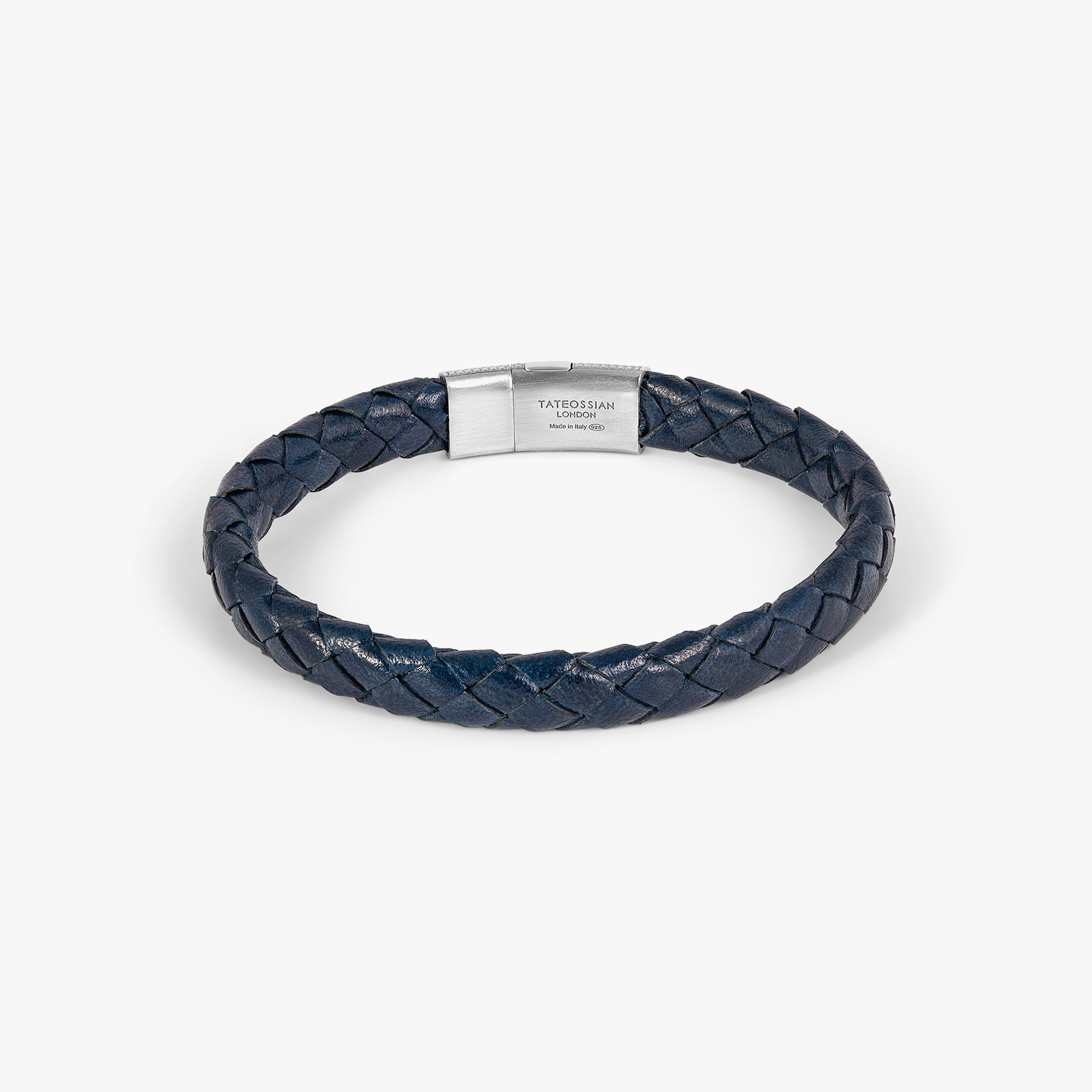 Giza Double Click Pelle Bracelet In Rhodium & Navy Leather