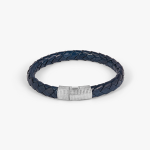 Giza Cobra Pelle Bracelet In Rhodium & Navy Leather