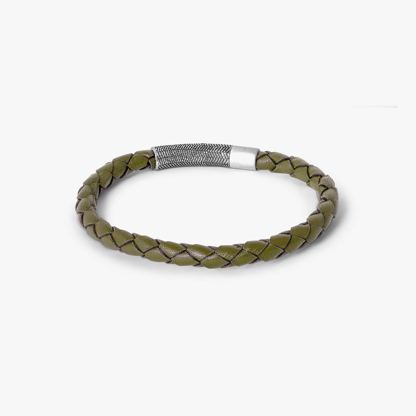 Vintage Herringbone Click Bracelet In Khaki Leather