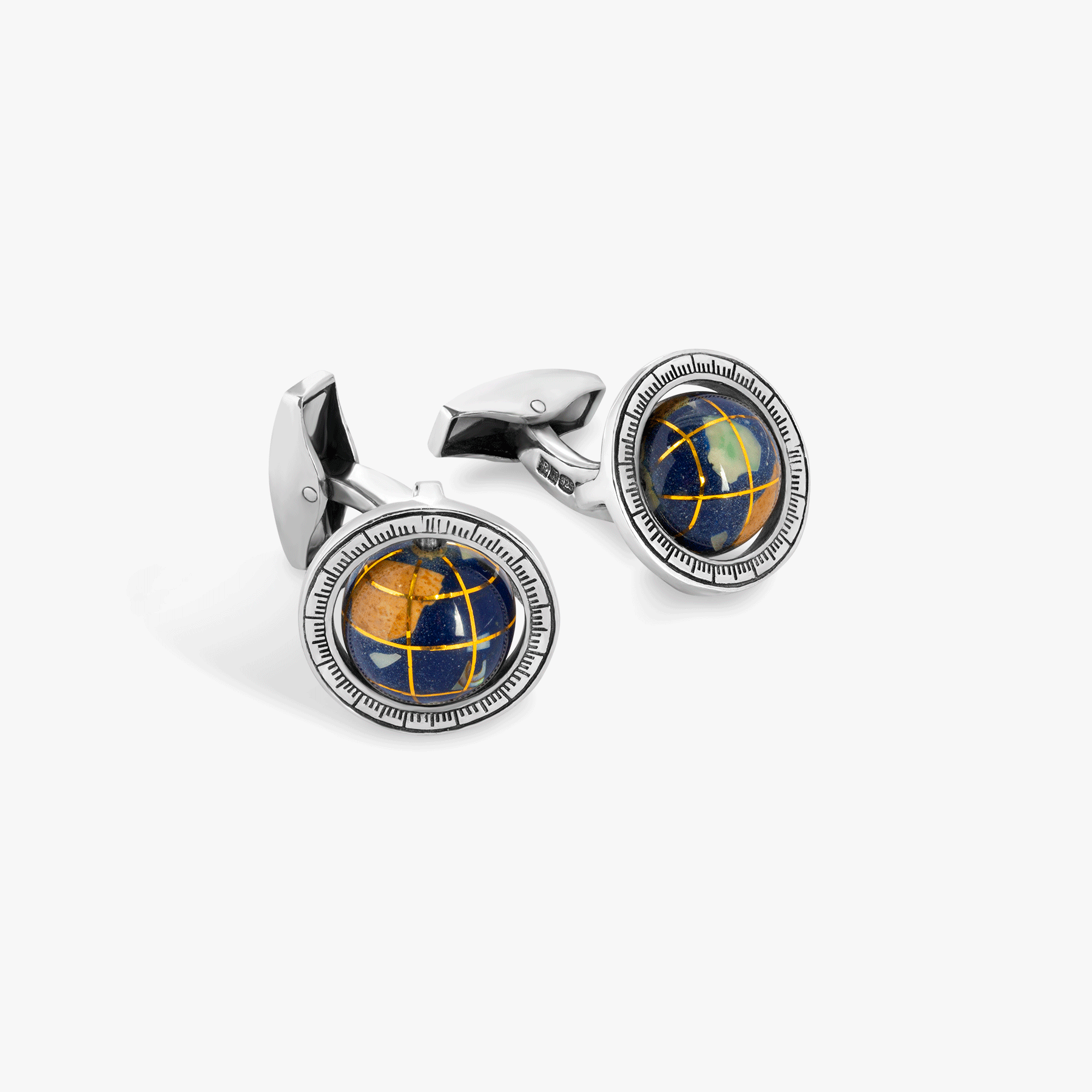 Globe Cufflinks in Silver with Semi Precious Stone – Tateossian Globe Cufflinks in Silver with Semi Precious Stone – Tateossian