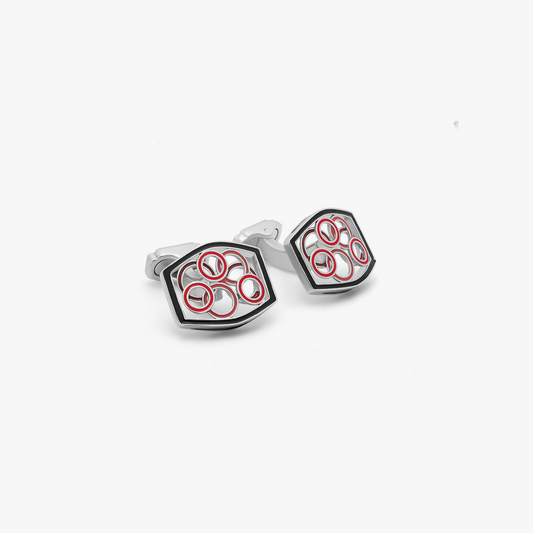 Thompson Tonneau-shaped cufflinks in Red Enamel and Rhodium plated