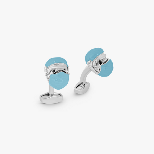 Doctor Bulldog cufflinks with blue Swarovski elements