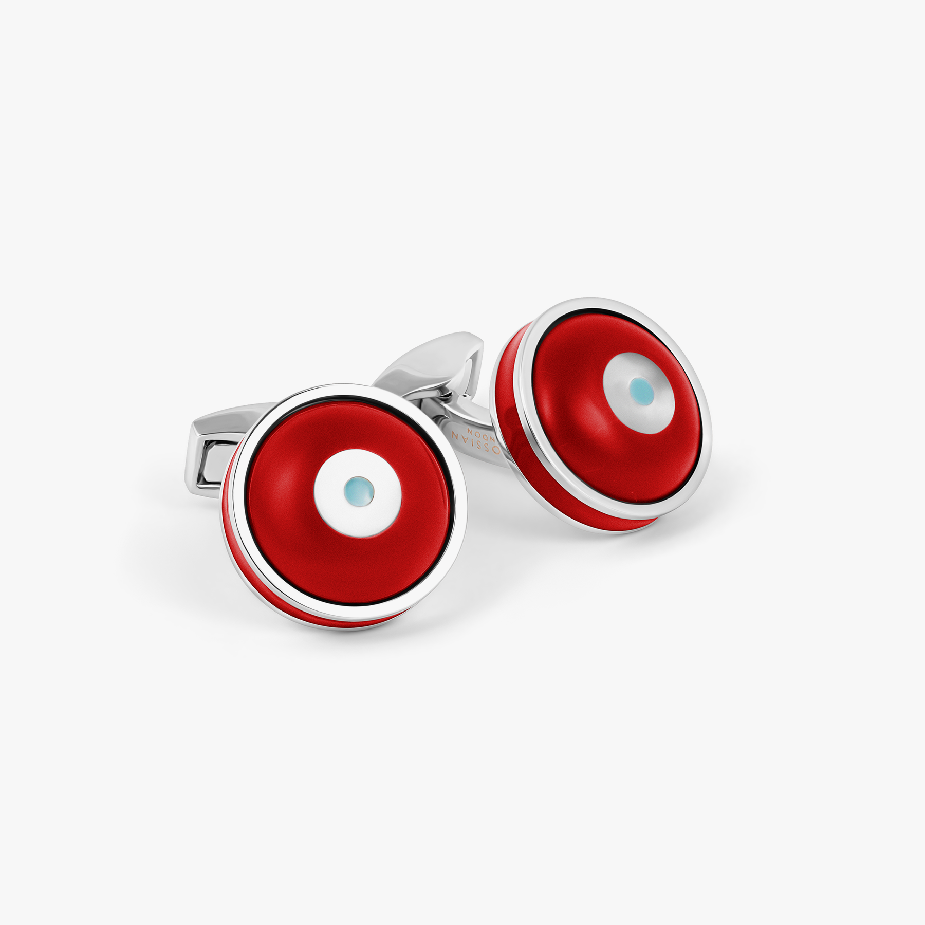 Milos Evil Eye Cufflinks in Red Enamel & White Mother of Pearl