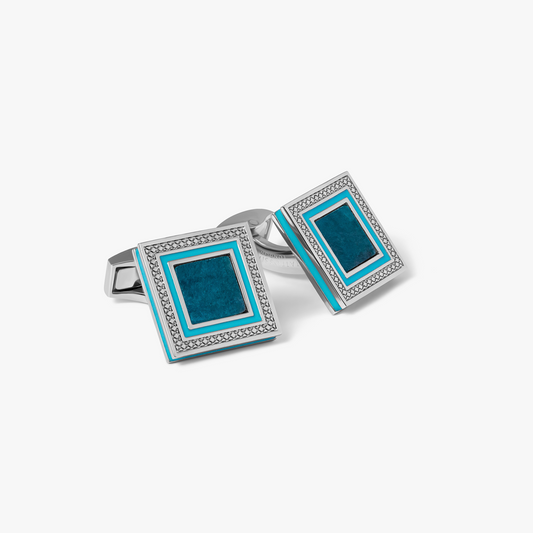 Blue Palladium Plated Quadrato Semi-Precious Cufflinks