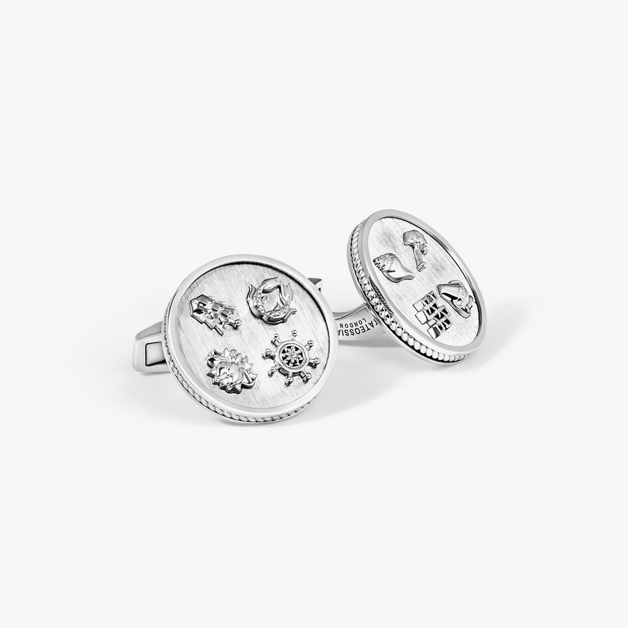 Silver Rhodium Plated Silver Auspicious Coin Cufflinks