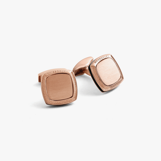 Square Signature Silver Cufflinks in Rose Gold