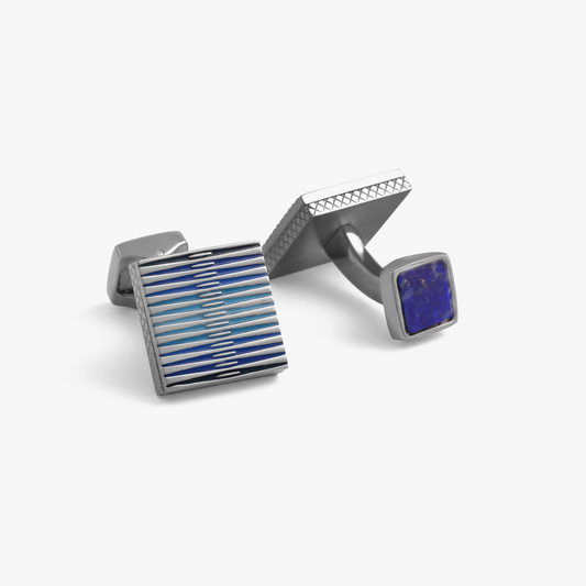 Graphic Titanium Cufflinks in Blue Enamel & Lapis