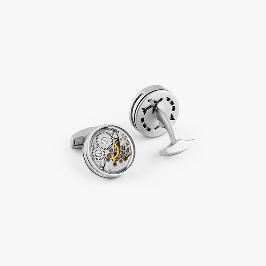 Slim Skeleton Gear Cufflinks In Silver With Matte Palladium Plated