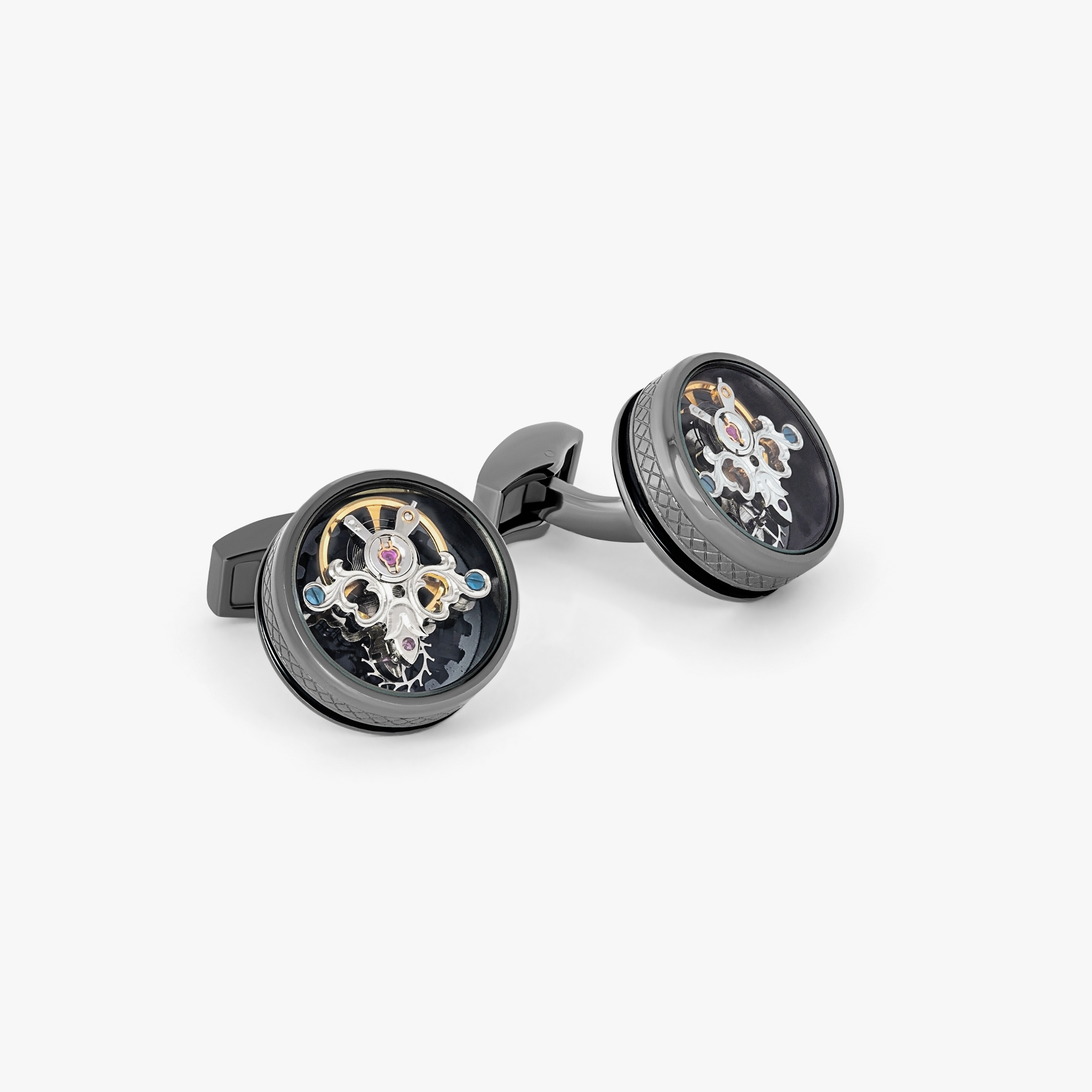 Single Tourbillon Gear Cufflinks Gunmetal Enamel