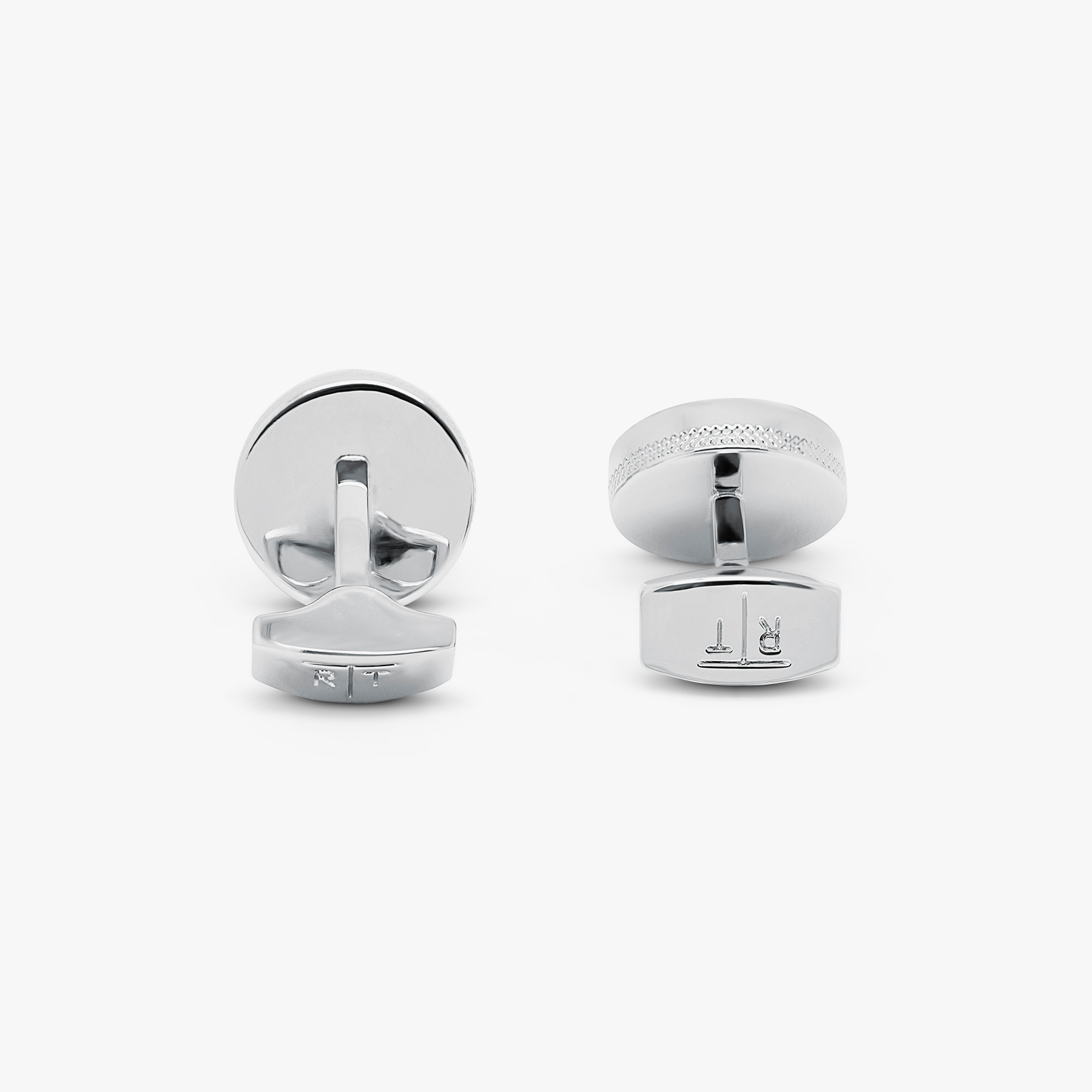 Star weave cufflinks in white bronze plated metal with blue enamel detail