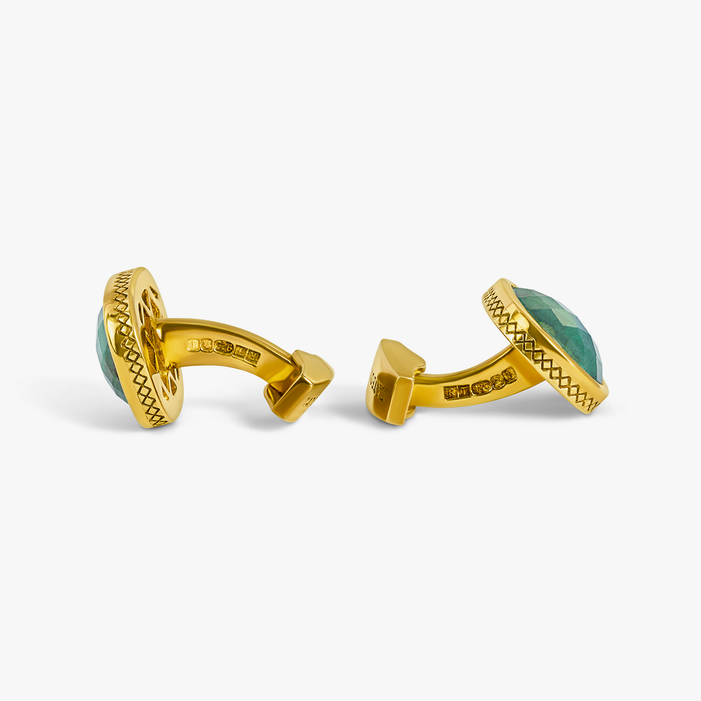 Yellow Gold Plated Green Faceted Bezel Cufflinks (Limited Edition)