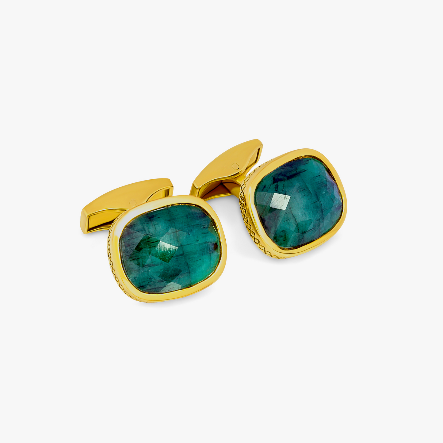 Yellow Gold Plated Green Faceted Bezel Cufflinks (Limited Edition)