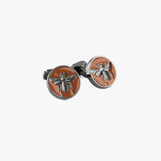 Thompson Enamelled Bee Cufflinks in Rhodium plated