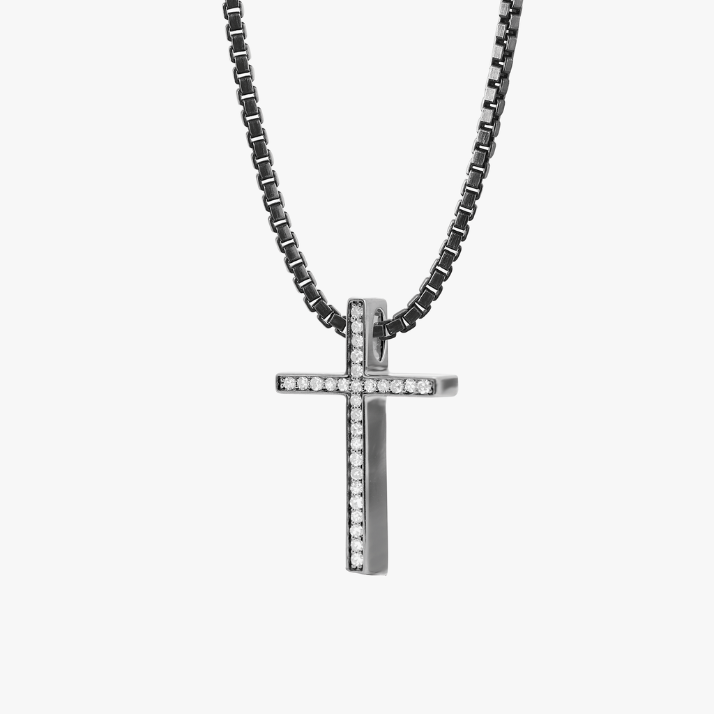 Black Rhodium Plated Sterling Silver Diamond Cross Pendant