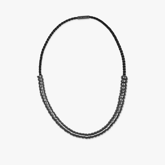 ZAHA HADID DESIGN TORQ BEAD NECKLACE in Black Ruthenium & Black Leather