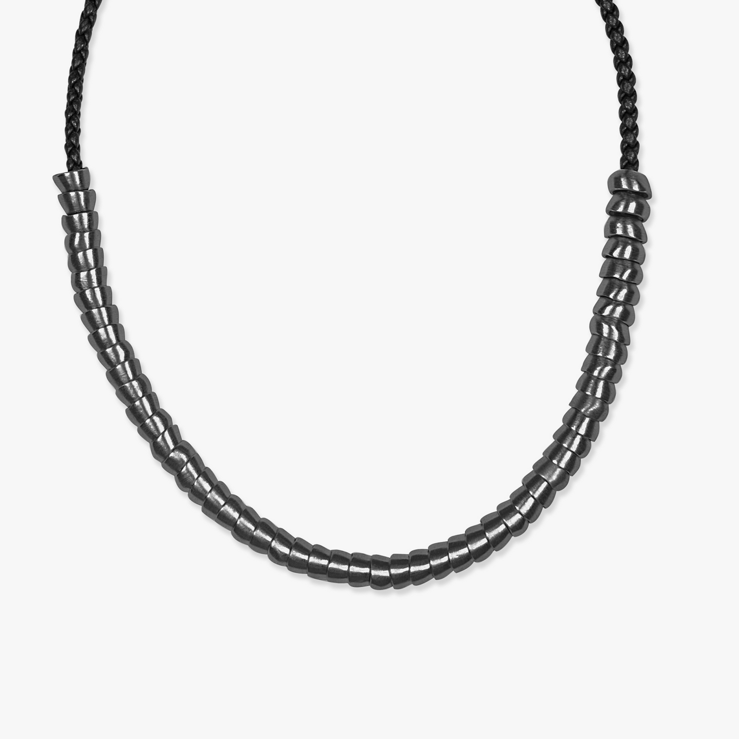 ZAHA HADID DESIGN TORQ BEAD NECKLACE in Black Ruthenium & Black Leather