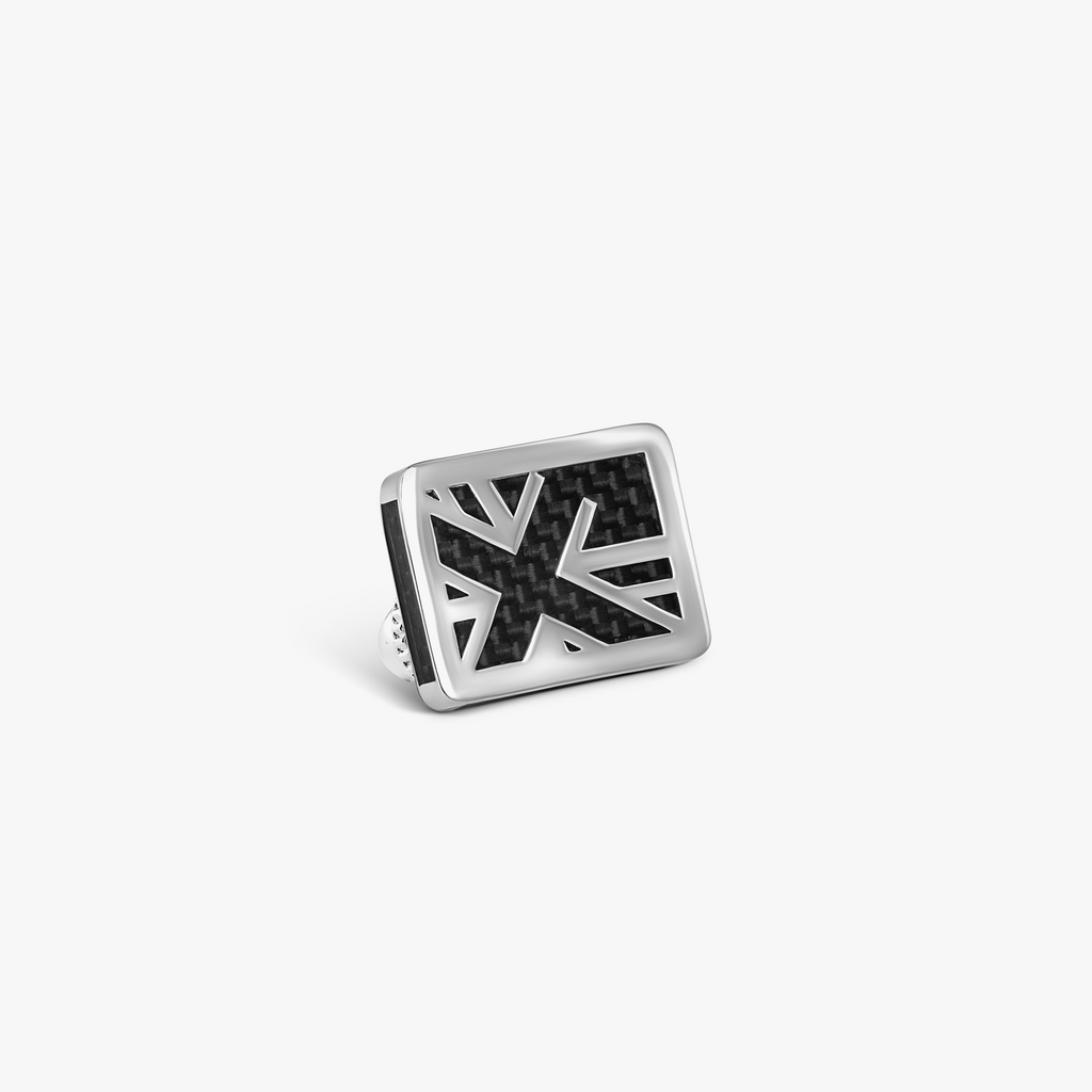 Union Jack Flag Pin In Black Carbon Fibre & Stainless Steel