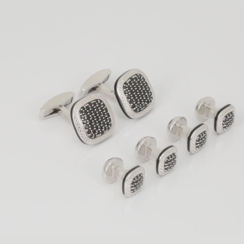 Signature Cufflinks & Dress Shirt Studs In Rhodium & Spinel
