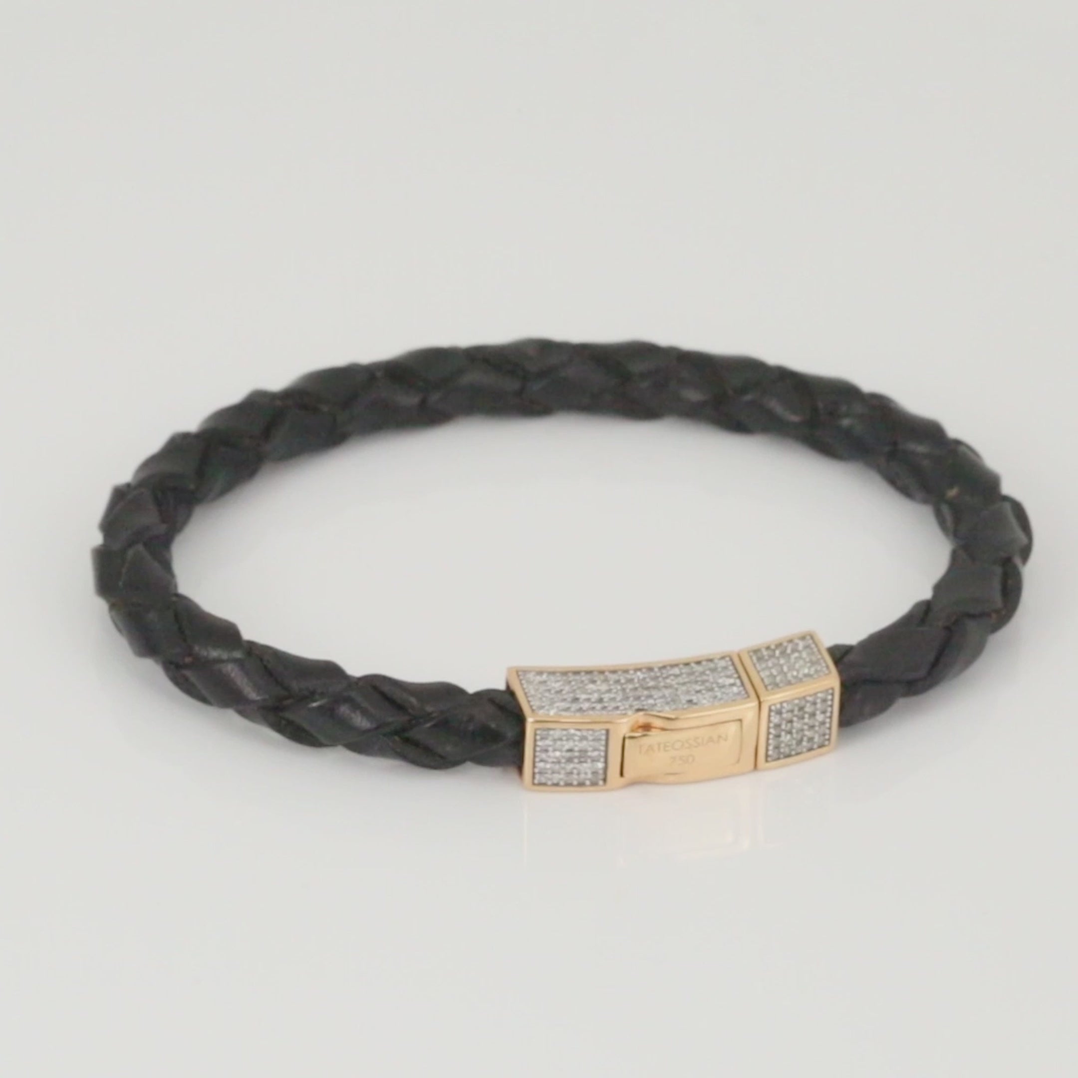 Click Scoubidou Micro Pave bracelet in black leather with 18k rose gold and diamond
