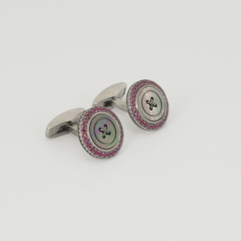 Precious Button cufflinks with black mother of pearl & rubies