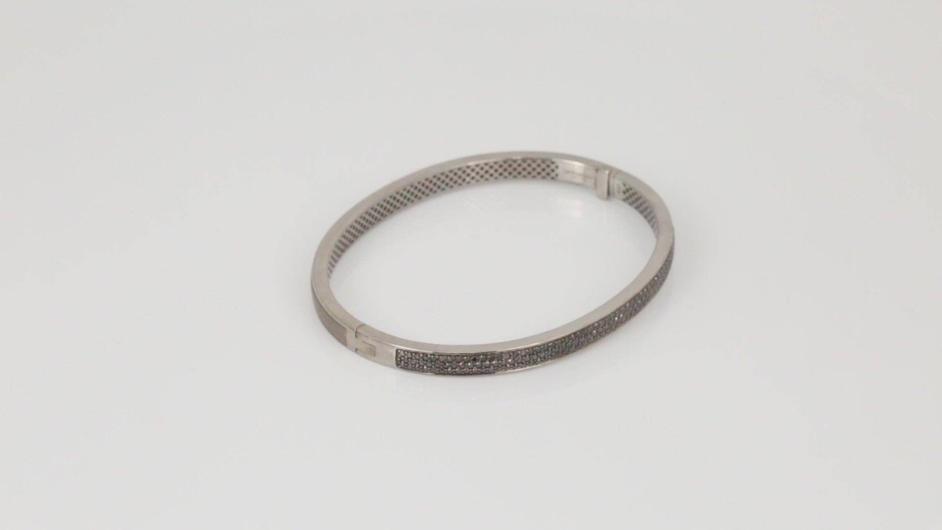 Buckingham Hinge Cuff Bangle in Rhodium Plated Silver with Black Diamonds