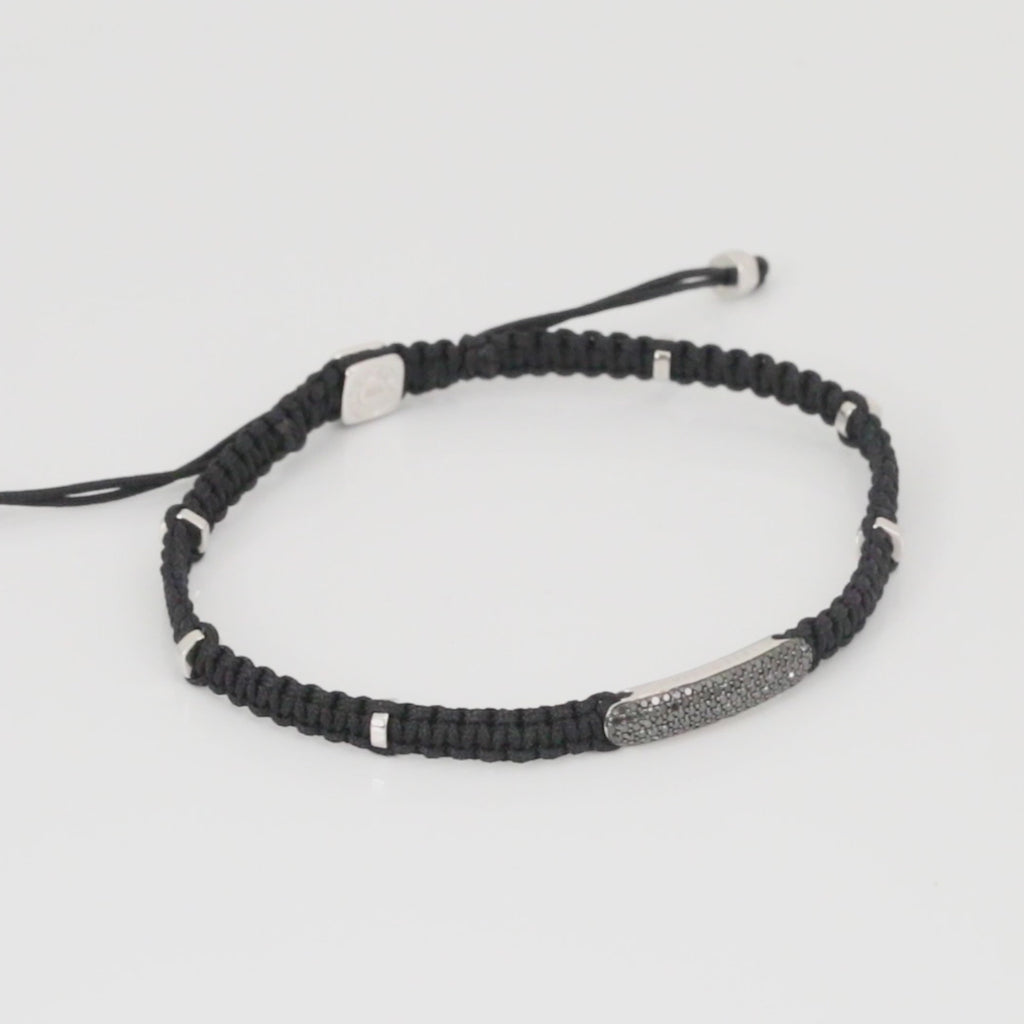 Black Diamond Baton bracelet in black macrame and sterling silver