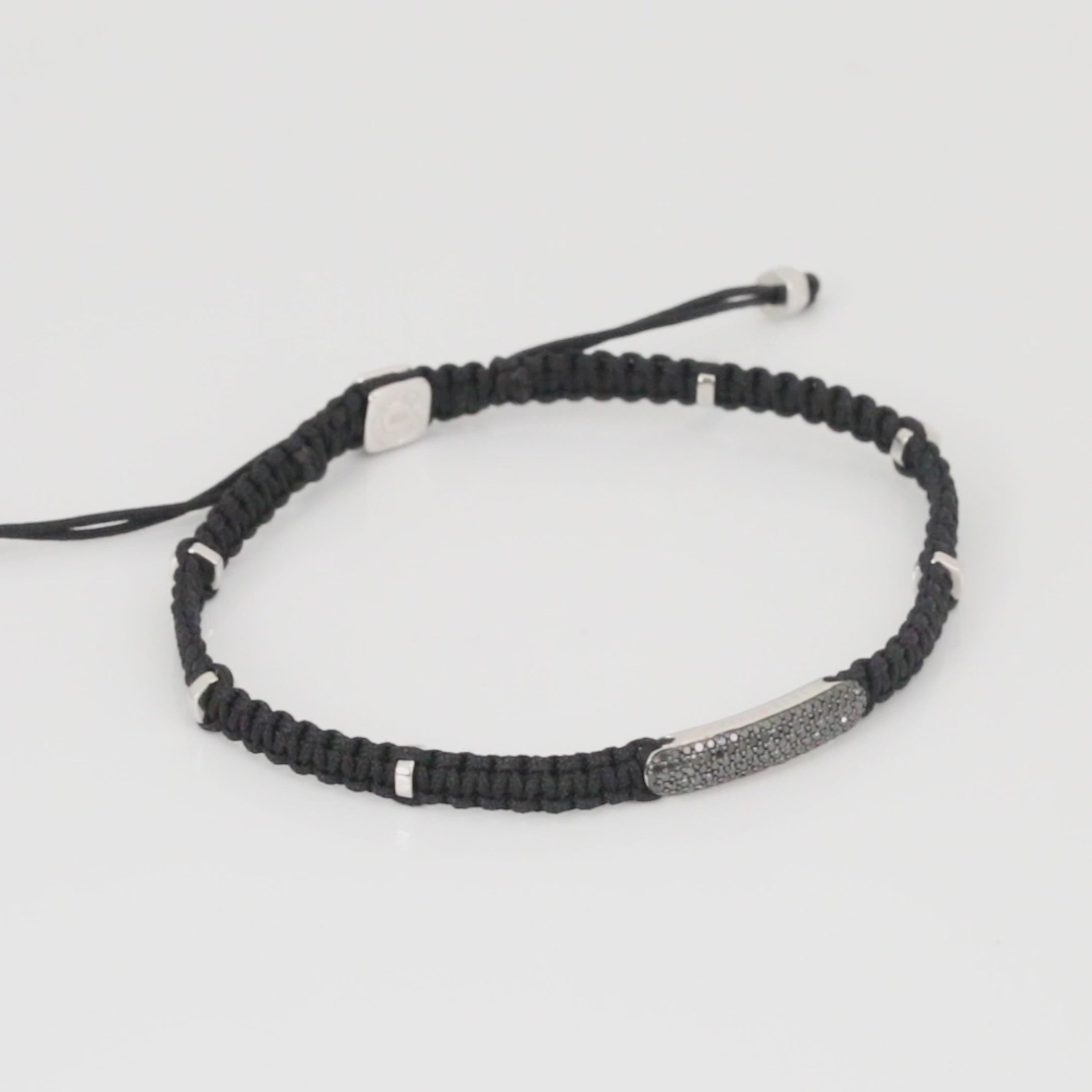 Black Diamond Baton bracelet in black macrame and sterling silver