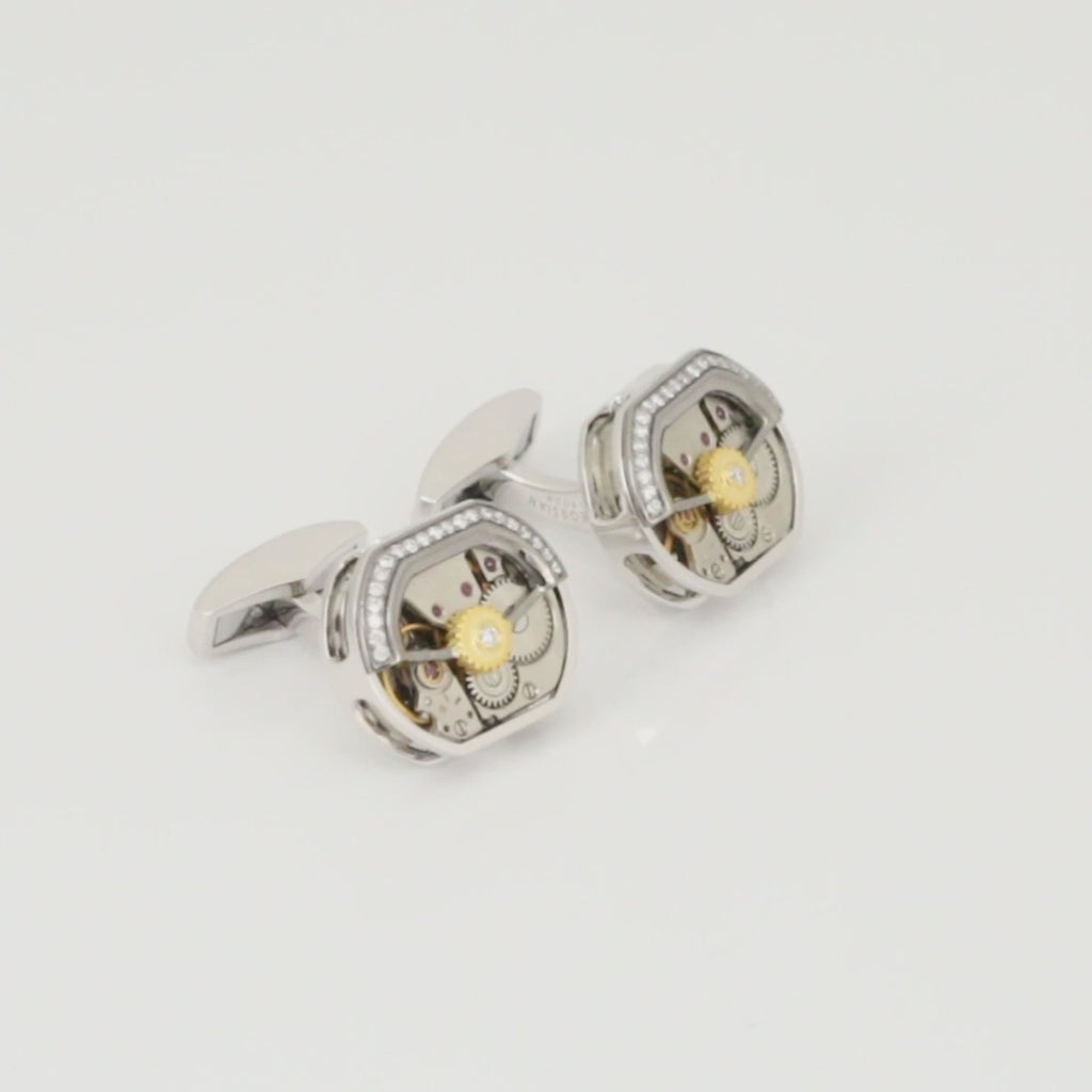 Diamond Tonneau Skeleton Cufflinks In Rhodium Silver (Limited Edition)