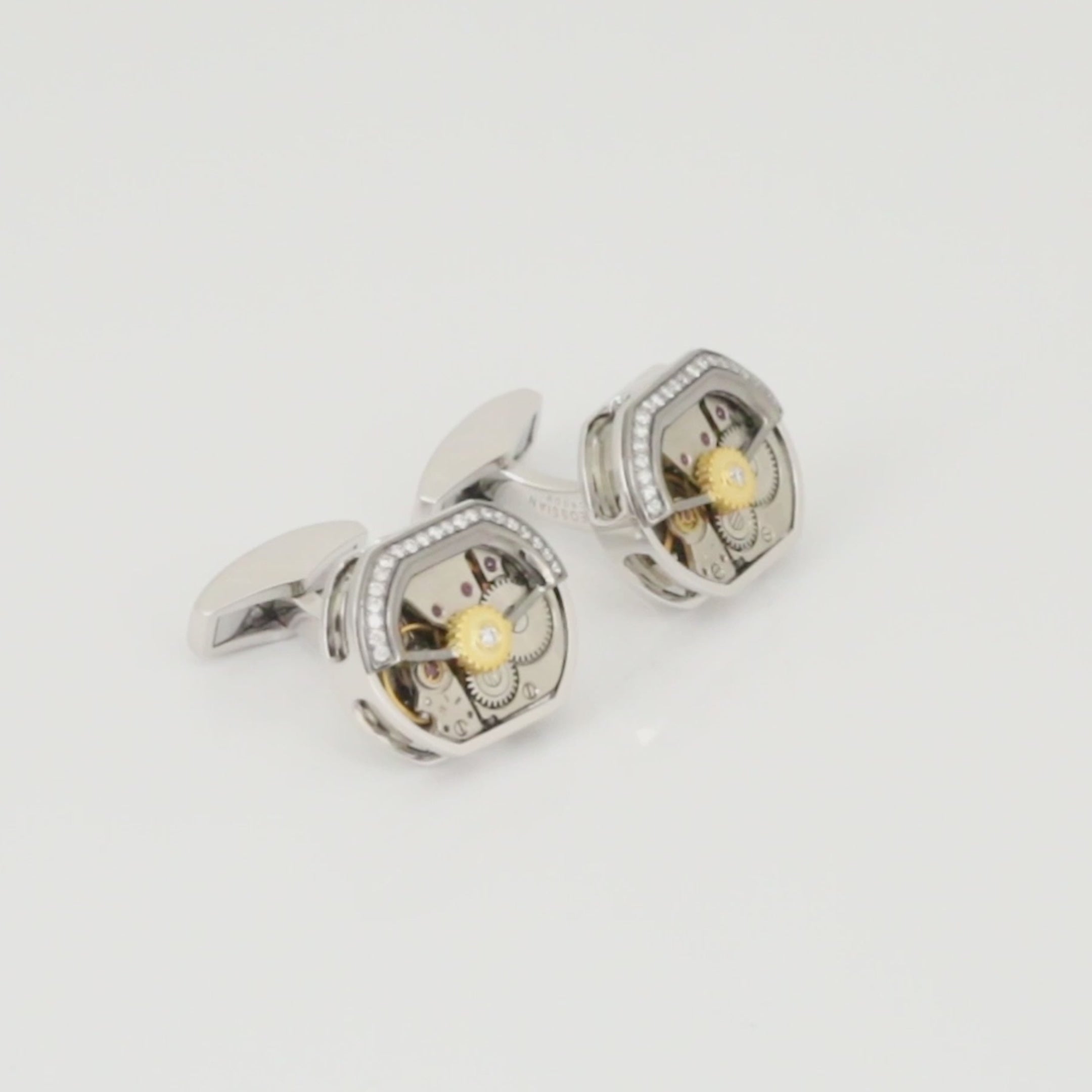 Diamond Tonneau Skeleton Cufflinks In Rhodium Silver (Limited Edition)
