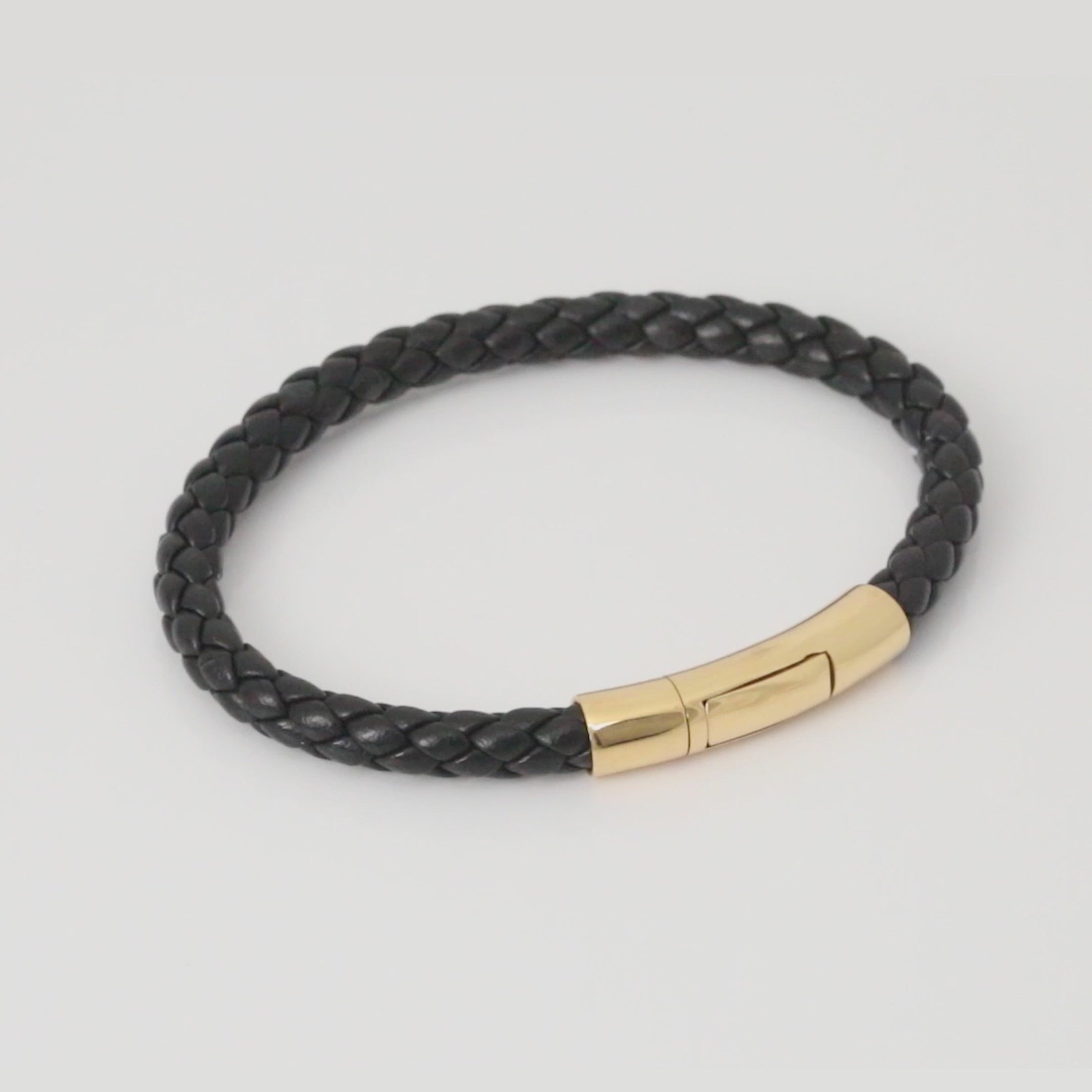 Tubo Taito Black Leather Bracelet With 18K Rose Gold 