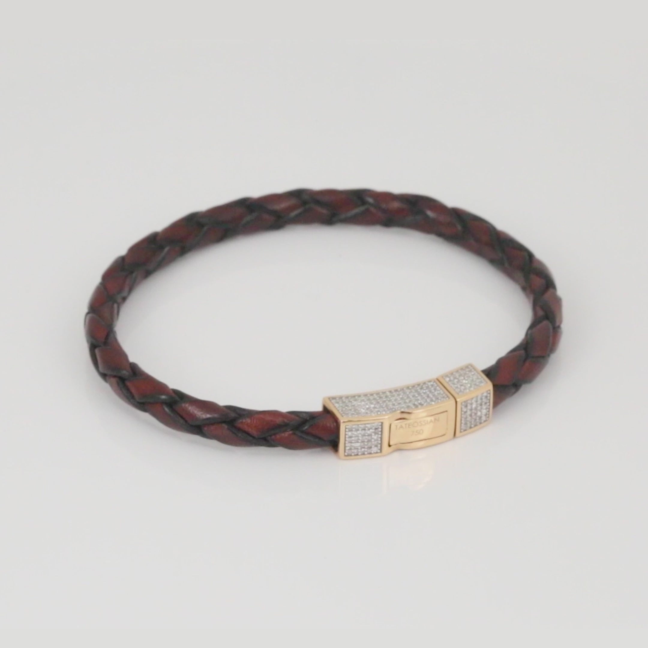 Click Scoubidou Micro Pave bracelet in brown leather with 18k rose gold and diamond
