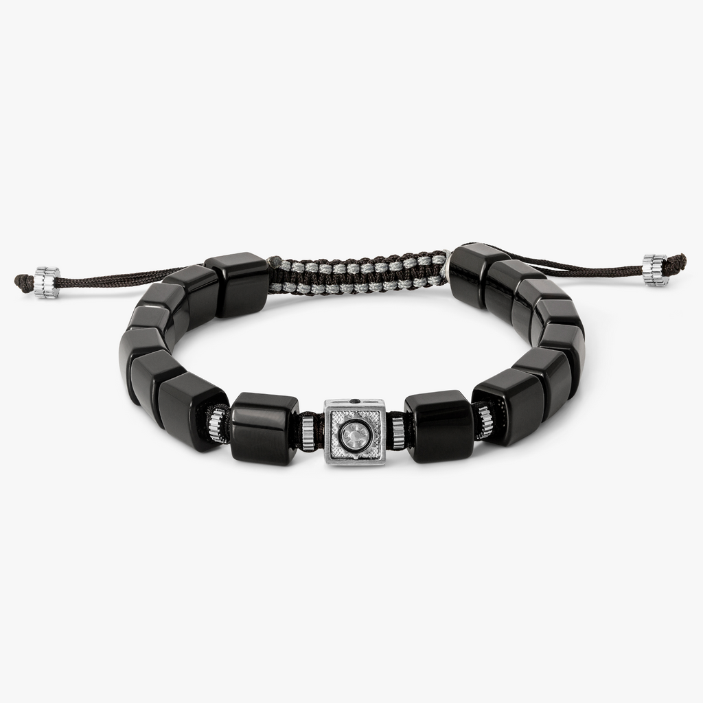Nautical Gear Bracelet in Black Agate & Swarovski Stone With Stainless Steel