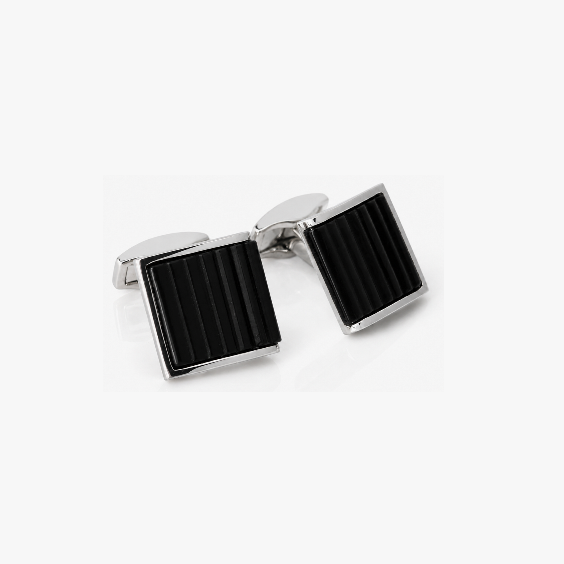 Ribbed Wedge Semi-Precious Stone Cufflinks with Black Onyx