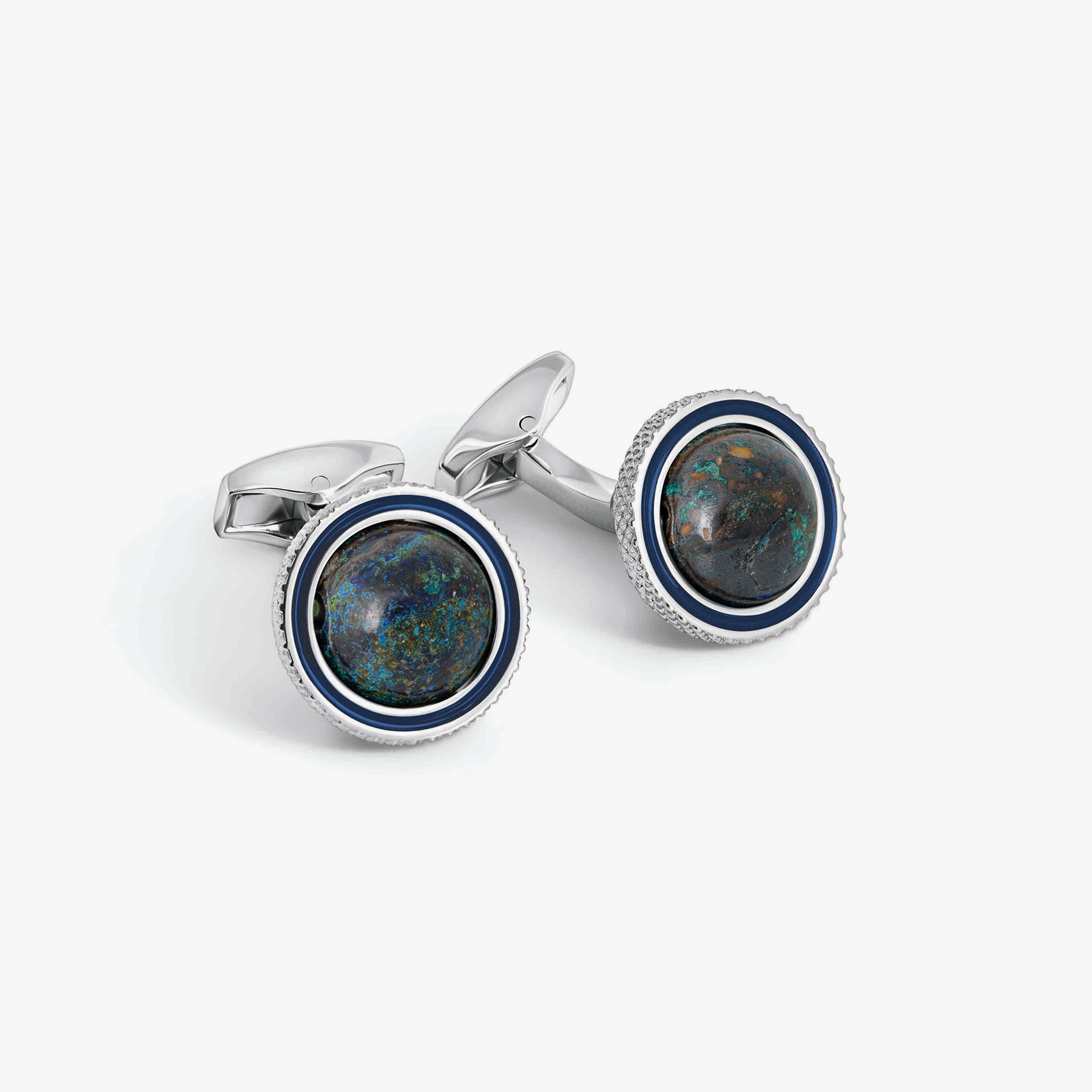 Gyrate Semi-Precious Azurite Globe Cage Cufflinks with Navy Enamel