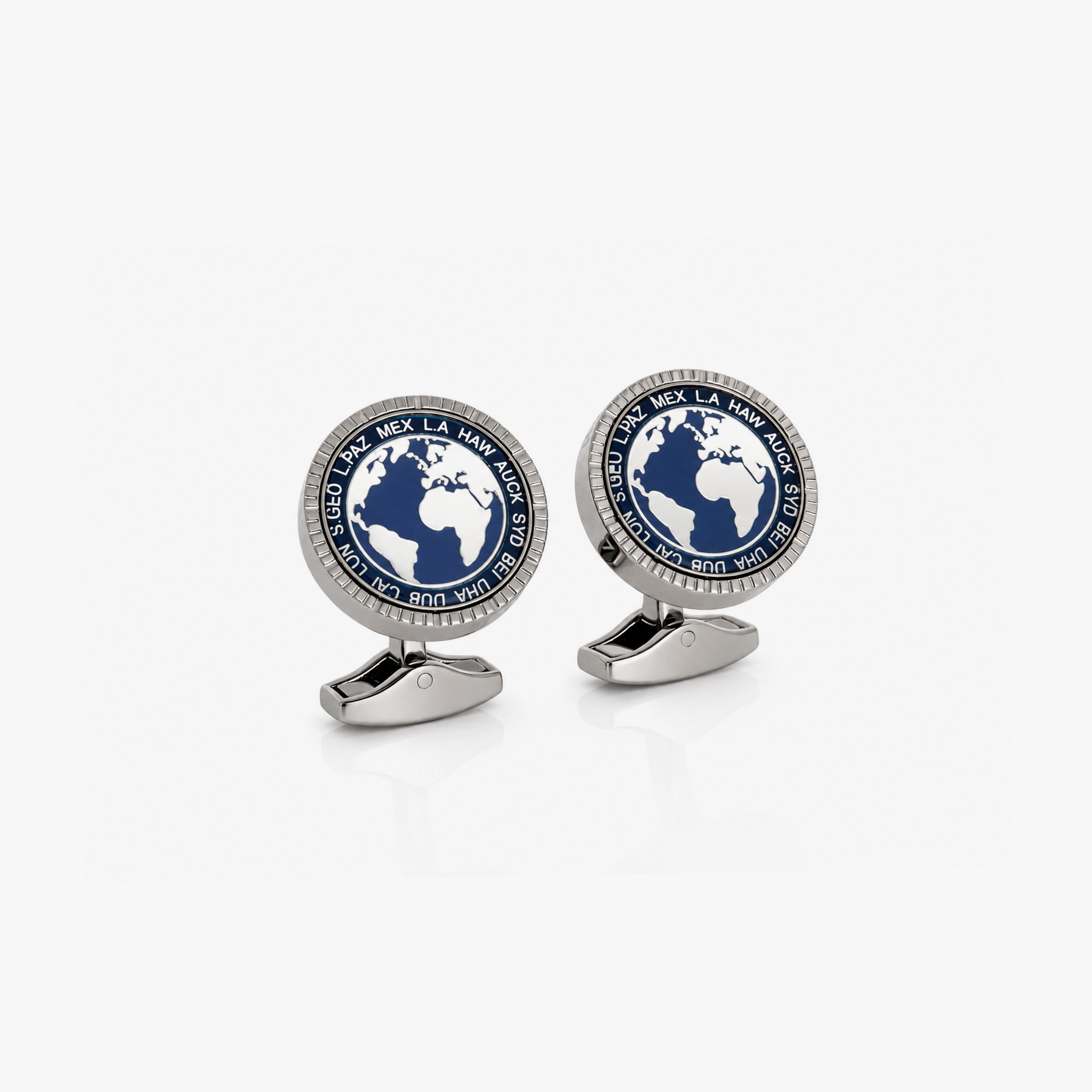 Globetrotter Rotating World Map Cufflinks in Gunmetal & Enamel