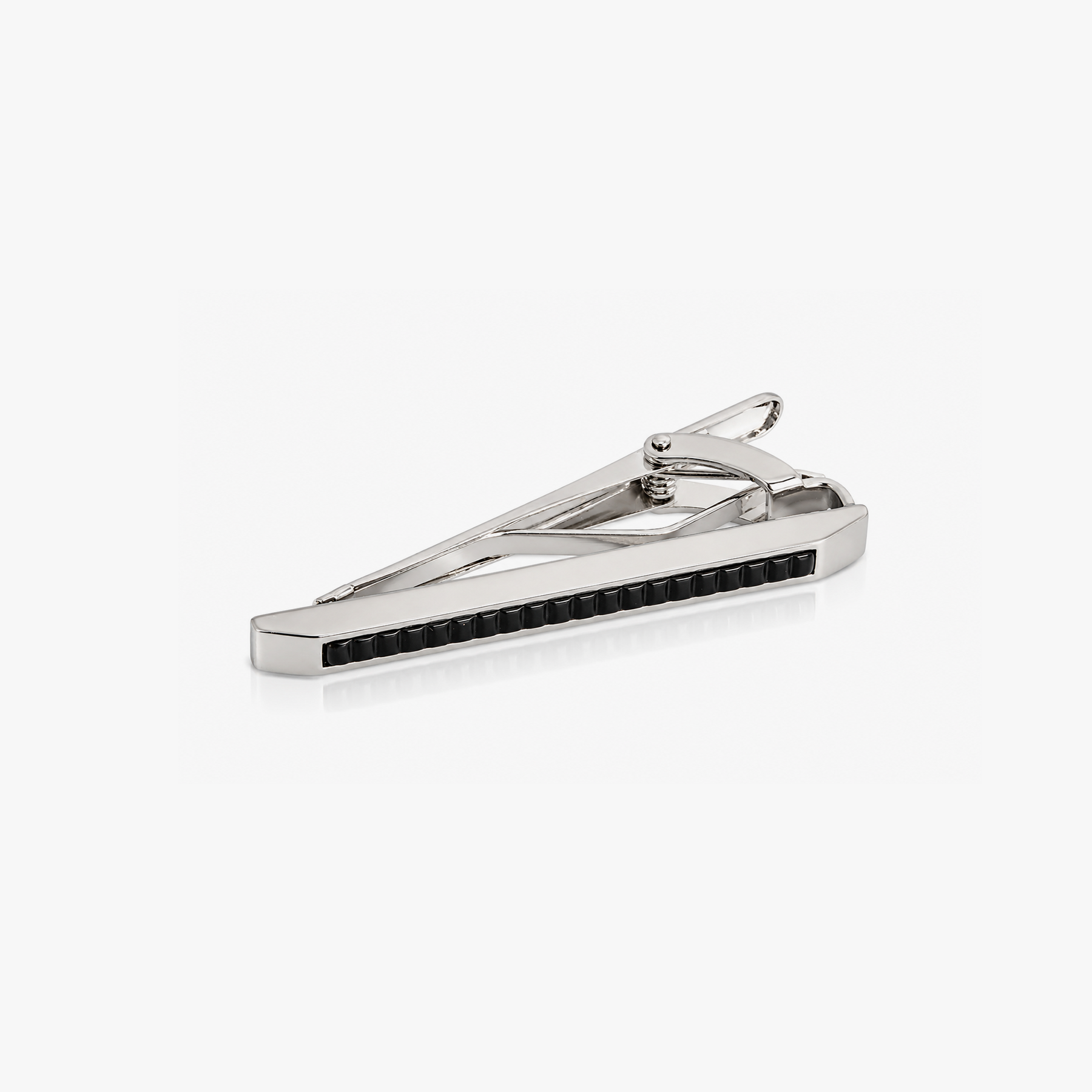 Ribbed Wedge Semi-Precious Stone Tie Clip in Black Onyx