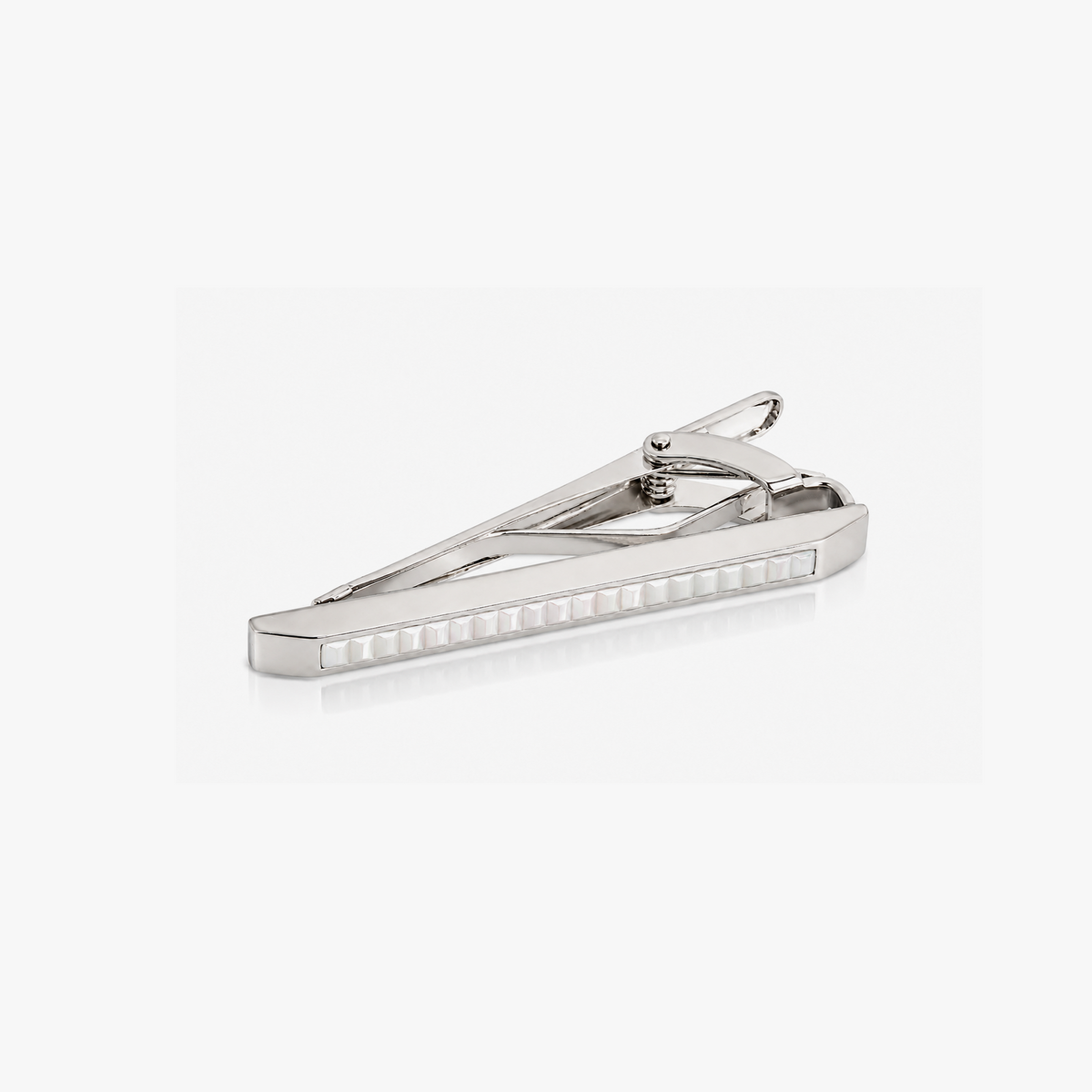 Ribbed Wedge Semi-Precious Stone Tie Clip in White Mother of Pearl