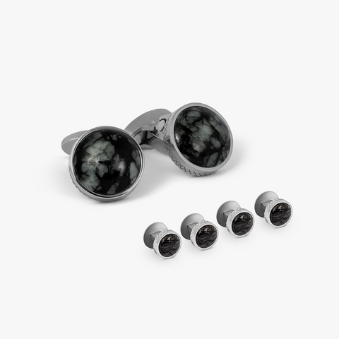 Titanium Classic Cufflinks & Dress Shirt Studs In Black Line Stone