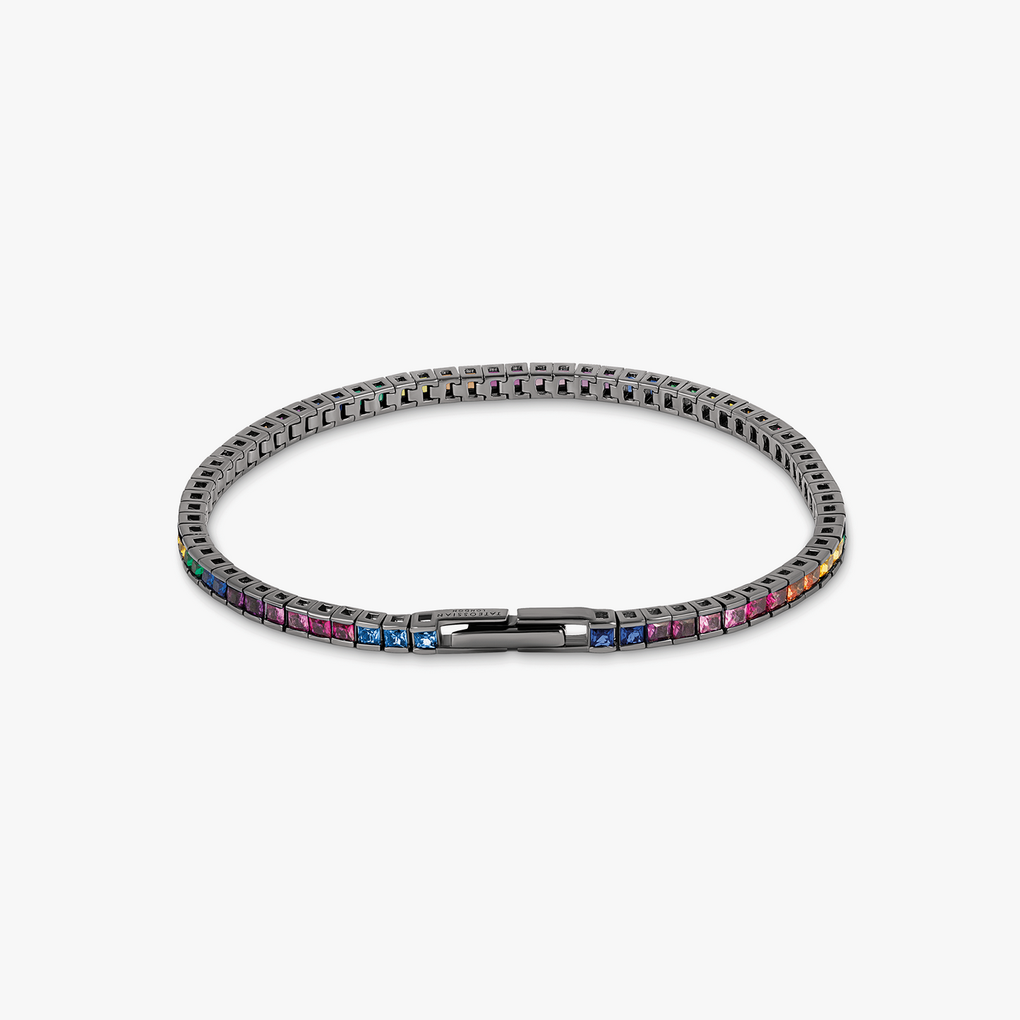 Quadro Tennis Semi-Precious Bracelet In Black Rhodium Plated Sterling Silver With Multicolour Nano S