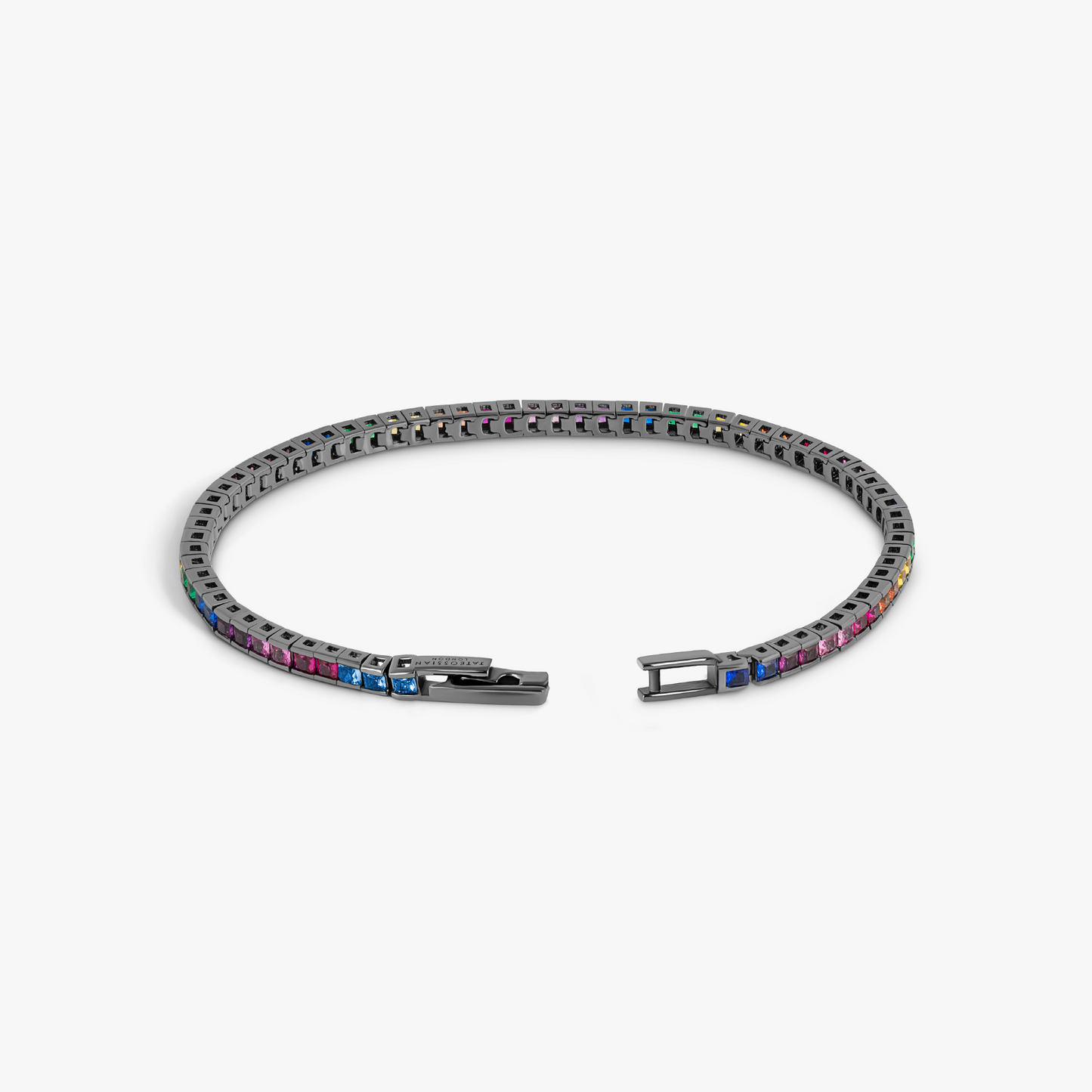 Quadro Tennis Semi-Precious Bracelet In Black Rhodium Plated Sterling Silver With Multicolour Nano Stones