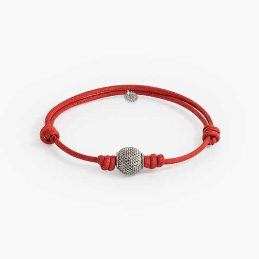 Valentine's Red Mesh Bead Cord Bracelet in Rhodium Plated