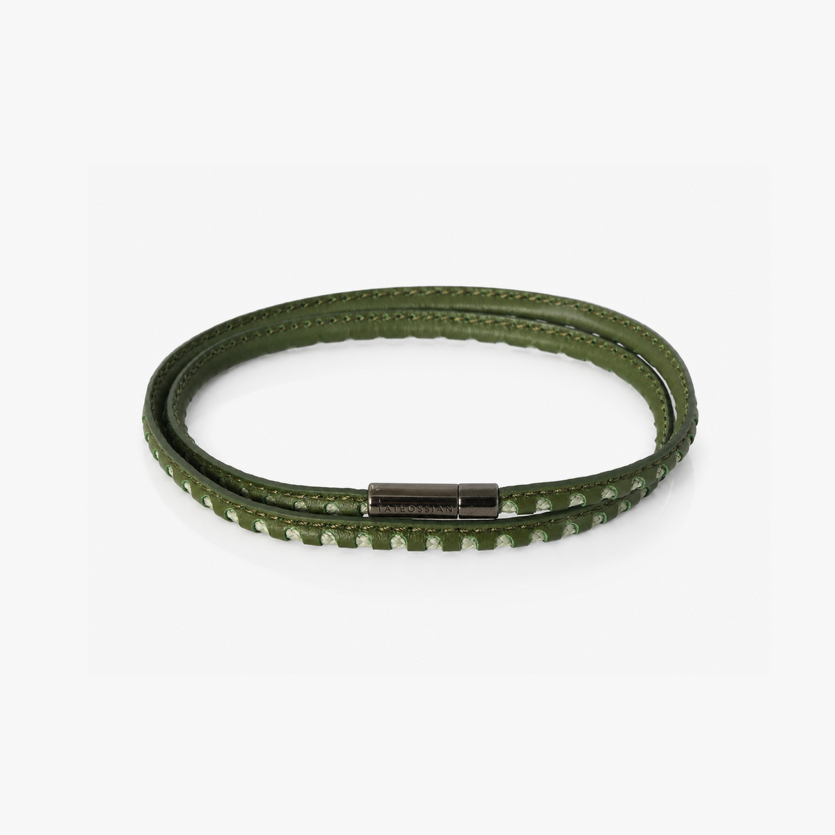 Mini Pop Perforated Pelle Khaki Leather & Green Eco Cord Double Wrap Bracelet