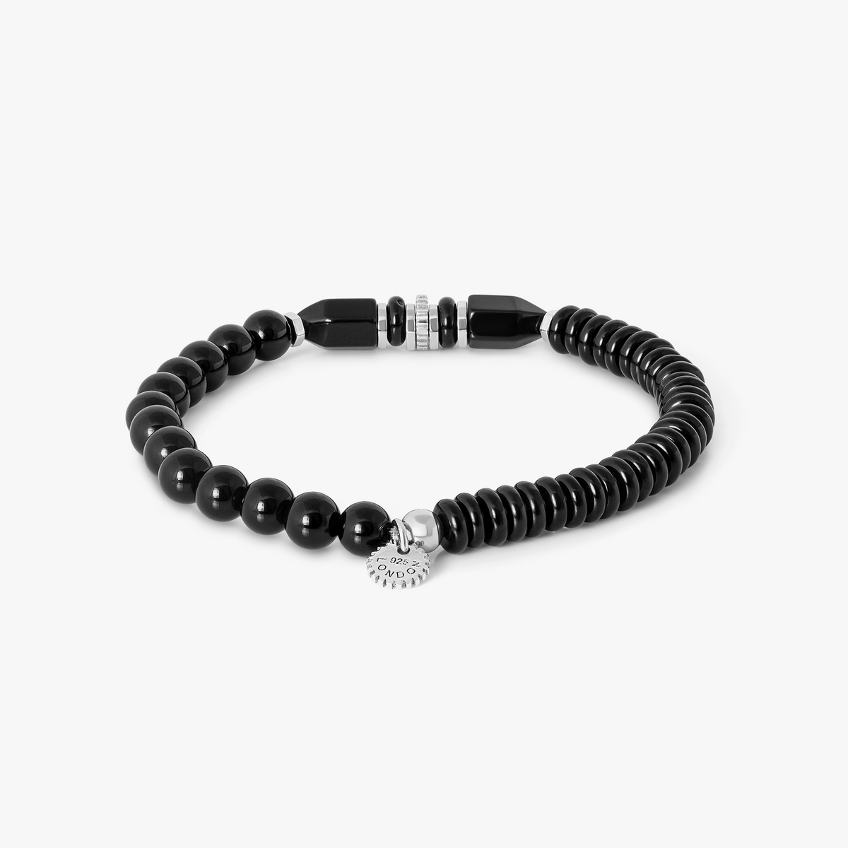 Totem Disc Bead Bracelet in Black Agate With Sterling Silver