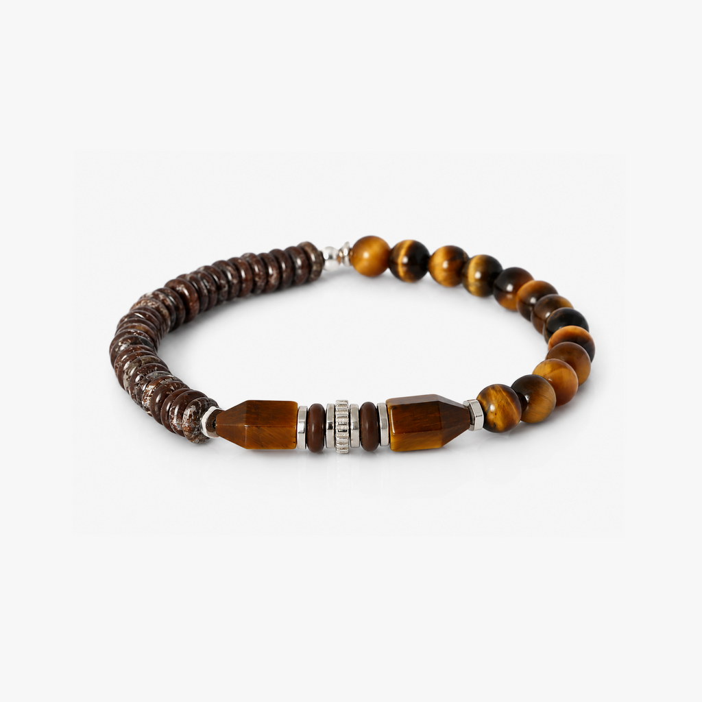 Totem Disc Bead Bracelet in Tiger Eye With Sterling Silver