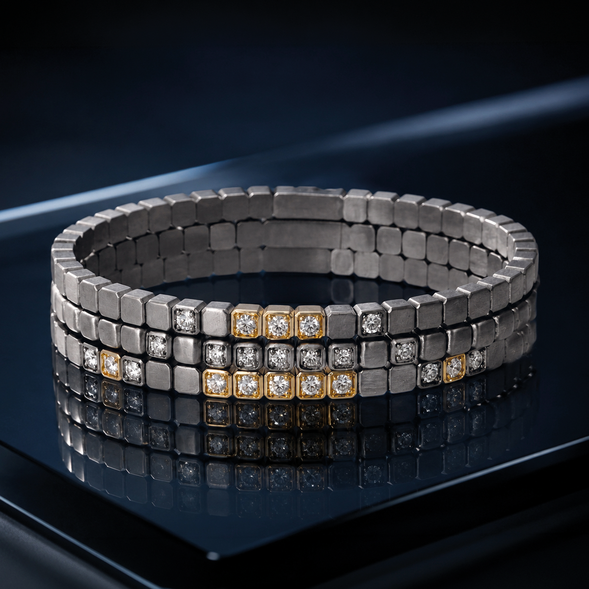 St Tropez Titanium & 18K Gold Diamond Bangle